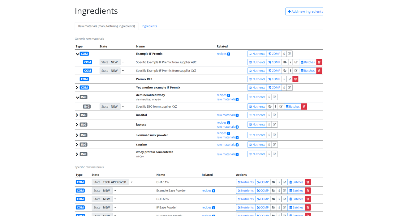 Define ingredients screenshot