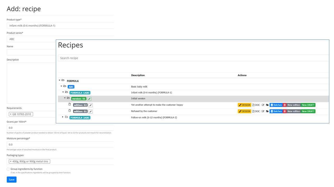 Define ingredients screenshot